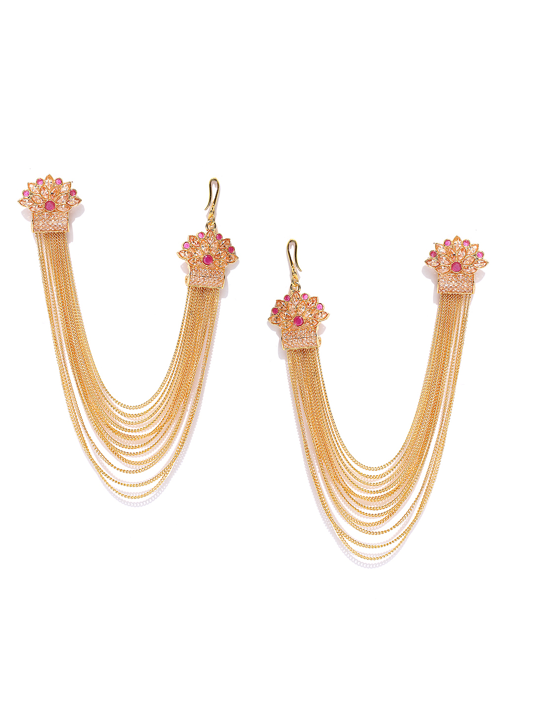 YouBella Gold-Toned Floral Studs with Ear Chains